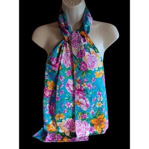 Long Scarf Brightly Colored Floral Spring Summer Hair or Neck Accessory 70"x10"